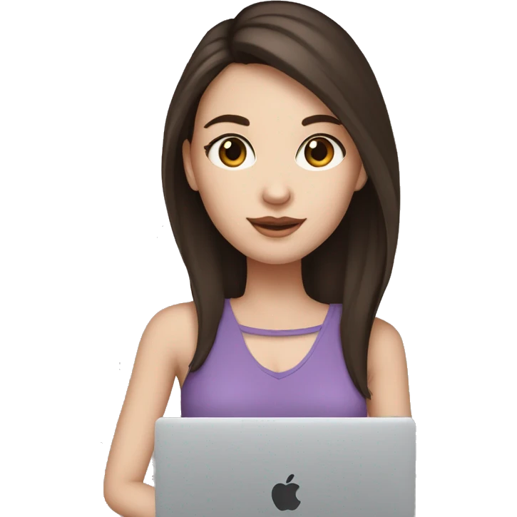 Girl with dark brown hair brown eyes and white skin hold macbook emoji
