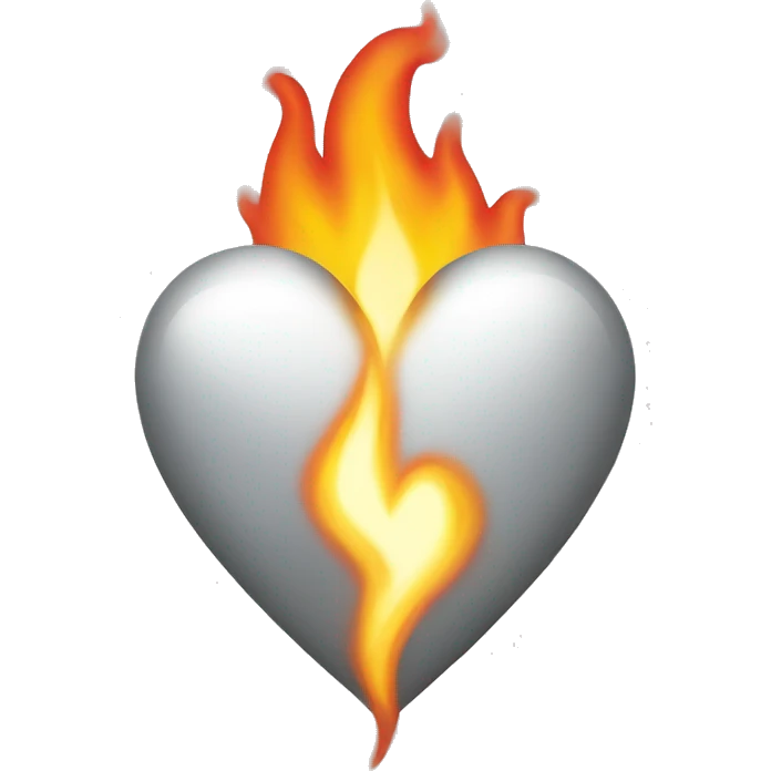 White heart on fire and the fire is silver emoji