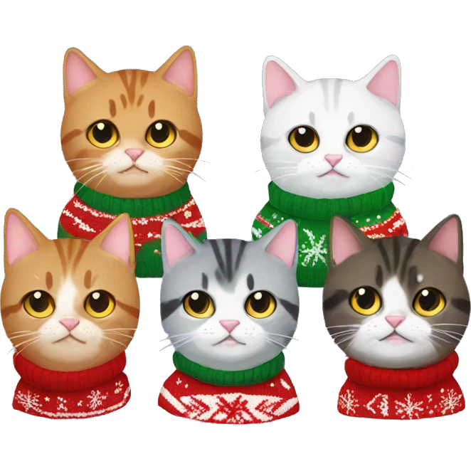 5 cats in christmas sweaters emoji