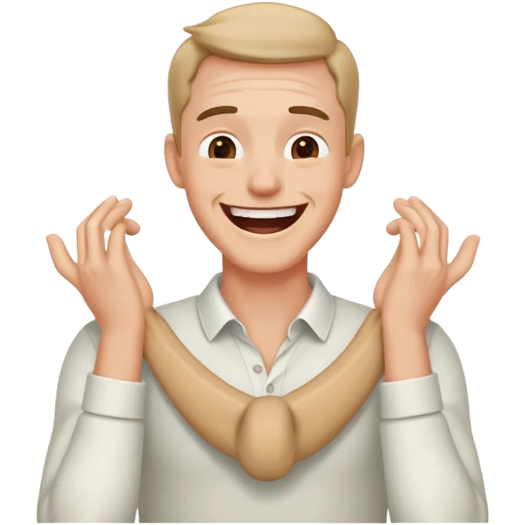 Man holding neck with both hands nervously laughing  emoji