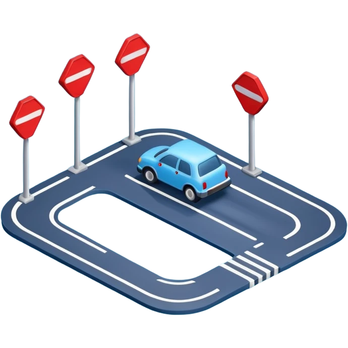 
A 3D minimal icon showing a street route to a destination with a single vehicle, a blue road, and small red accents for alerts. The style is clean, minimal 3D, with a transparent background. emoji