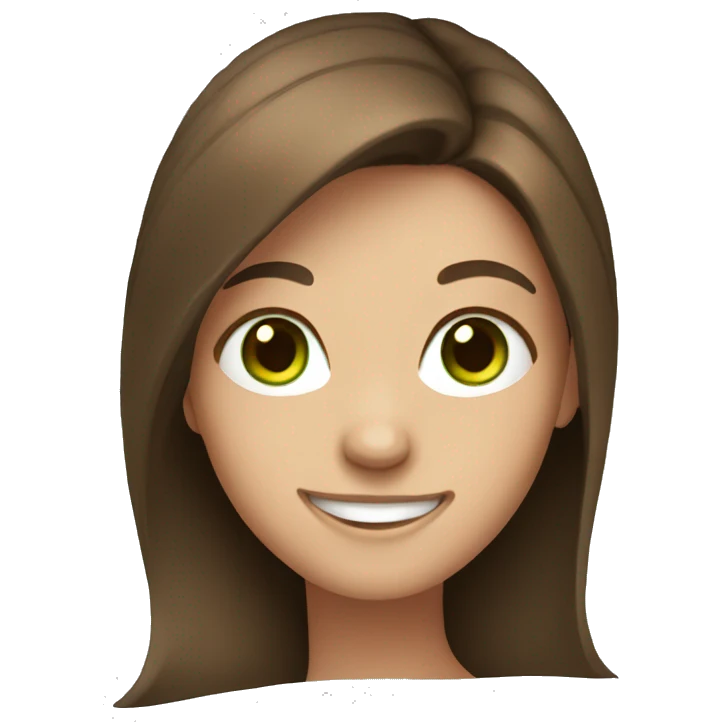 smiling girl with brown hair, green eyes emoji