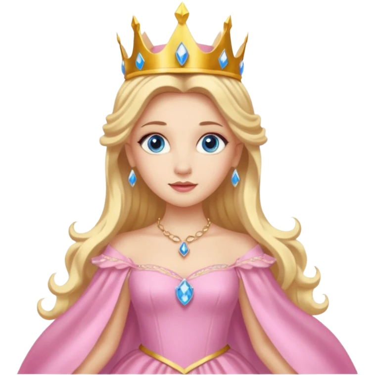 Glinda the Good Witch from The Wizard of Oz with light skin, blue eyes, long blonde hair, pink outfit and crown emoji