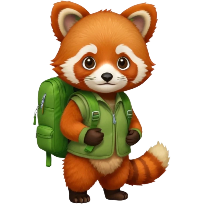 baby red panda wear green backpack emoji