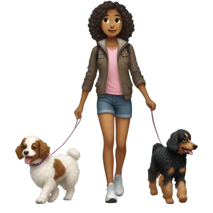 girl walking a poodle and an australian shepard  emoji