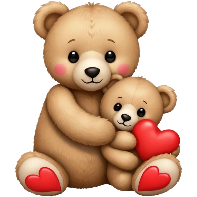 Teddy hugging another teddy with hearts emoji