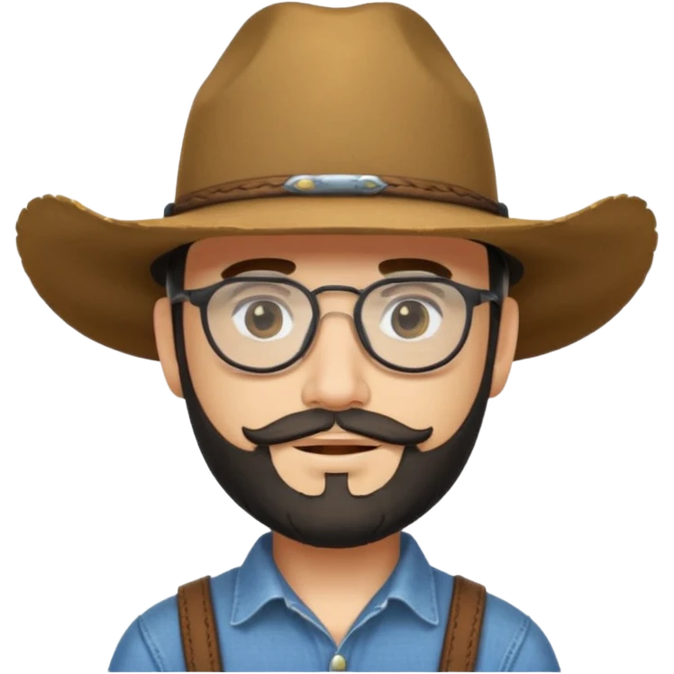 Man wearing a cow boy hat and a chin strap beard and black glasses  emoji