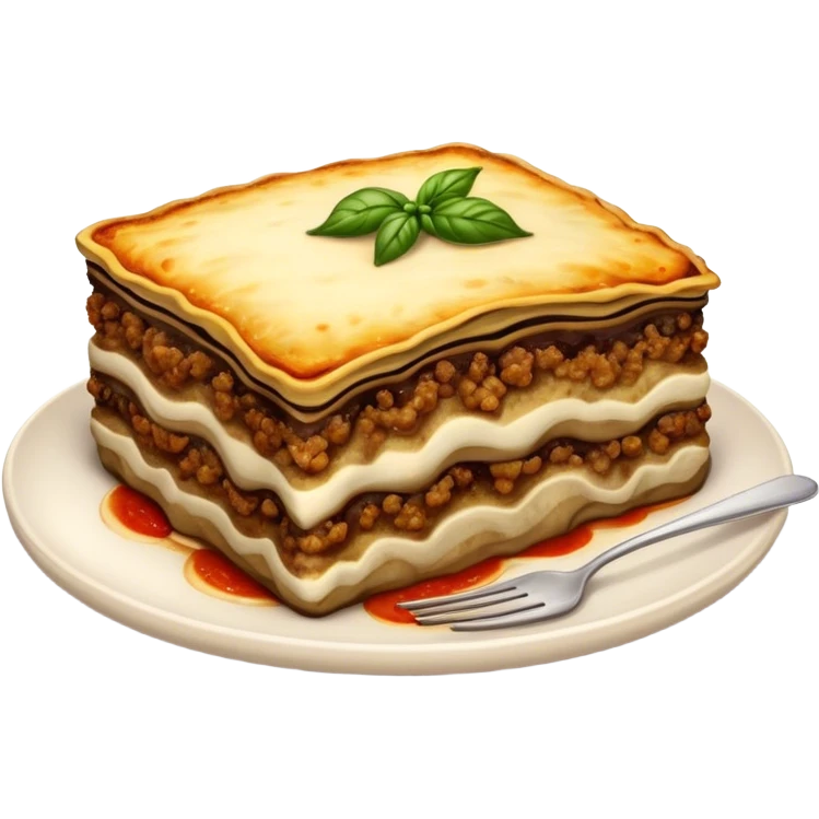 Moussaka Cinematic Realistic Moussaka Dish Emoji, depicted as a rustic serving of moussaka with layers of soft eggplant, ground meat, and a creamy topping featuring a delightfully crispy corner, rendered with rich textures and warm, inviting lighting. emoji