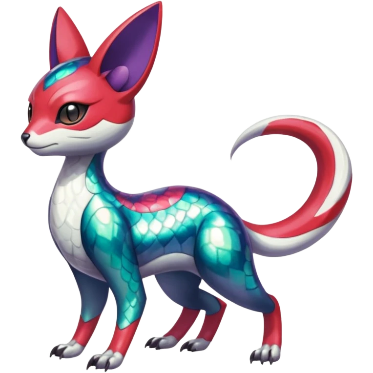 Shiny Colorful Futuristic Oriental Painted Asian Vernid-Trico-Meloetta-Latias-Koraidon-Peppercat-Protogen-Pokémon-Digimon-Fakémon-fusion-hybrid-creature emoji