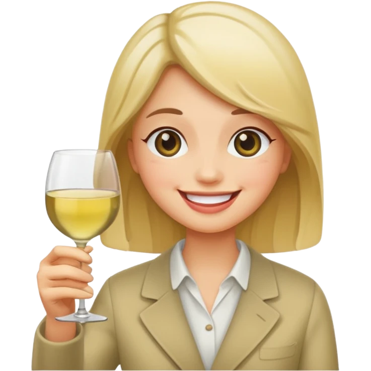 Smiling face, blushing, holding white wine  emoji