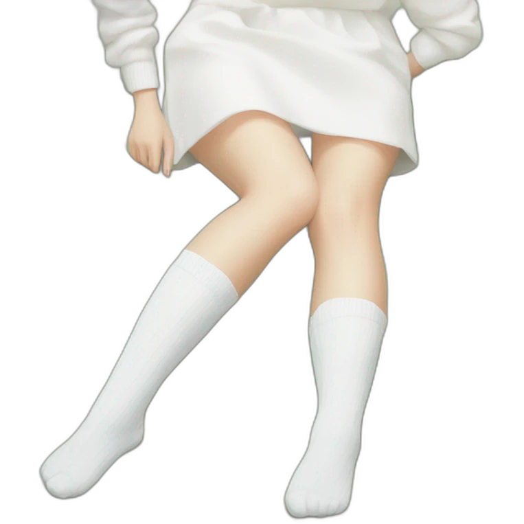laying palms flat on the floor-skirt-back-view-long-white-socks emoji