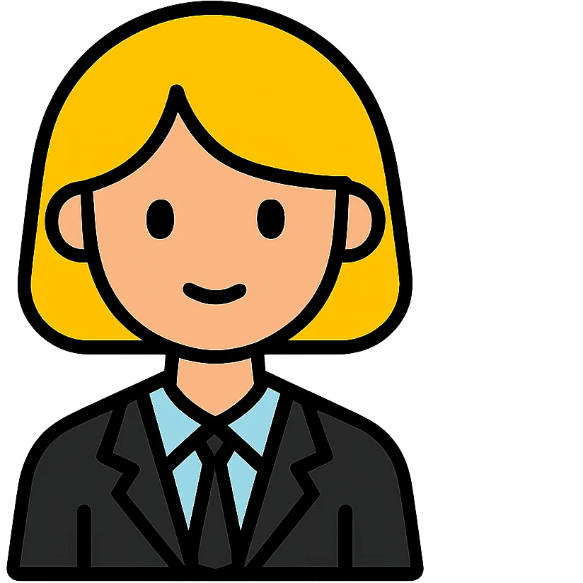 a girl with short yellow hair in a black suit emoji