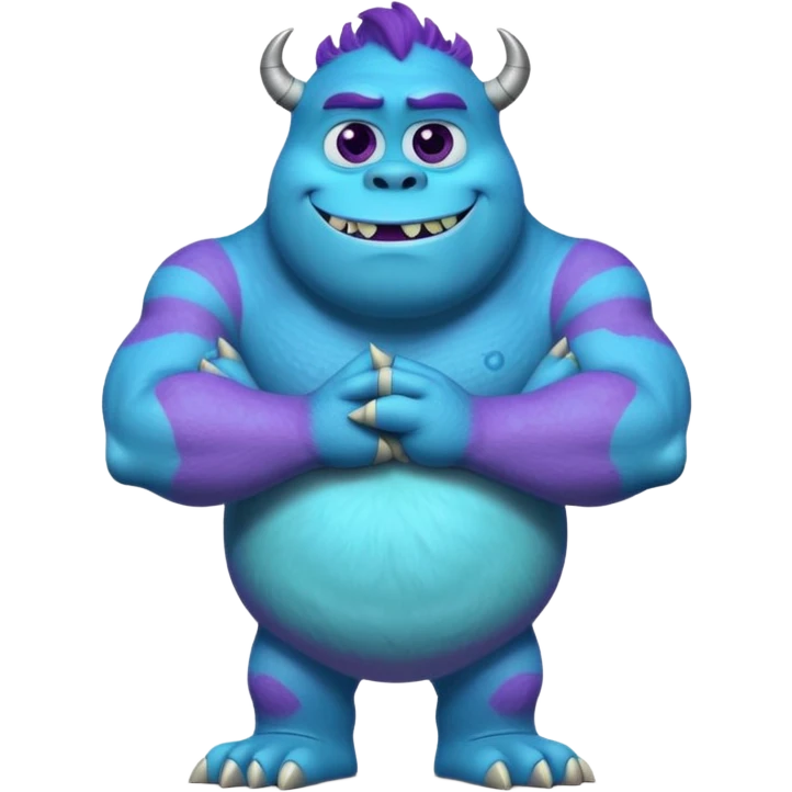 James P. Sullivan Sulley from Monsters Inc, standing with arms crossed, confident, blue and purple, cartoon monster, style matching confident Mike Wazowski emoji