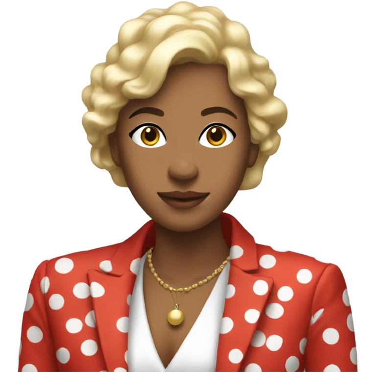 A lady in a red suit with polka dots emoji