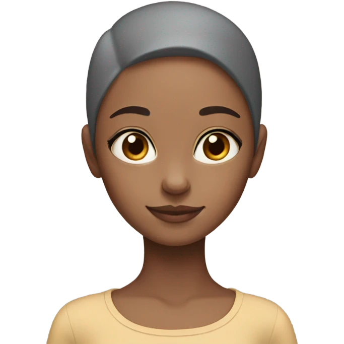 A girl with no hair and brown skin with a grey cat emoji