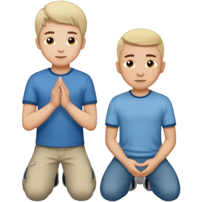 a boy and a man are kneeling side by side emoji
