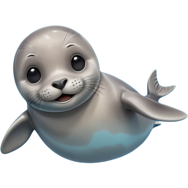 A 3D cartoon seal swimming with visible flippers, calm blue water, soft sunlight, Memoji-style realism. emoji