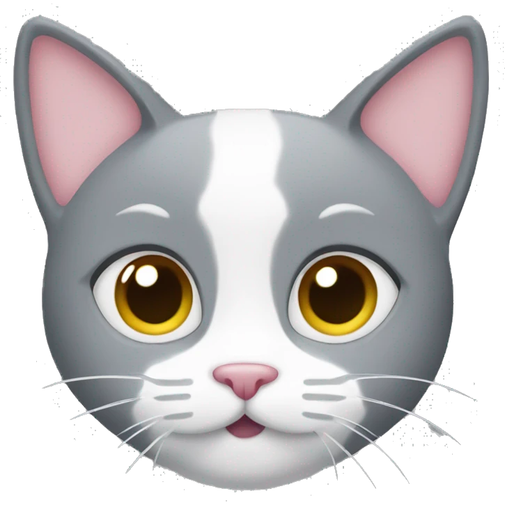 Grey and white cat face with hearts emoji