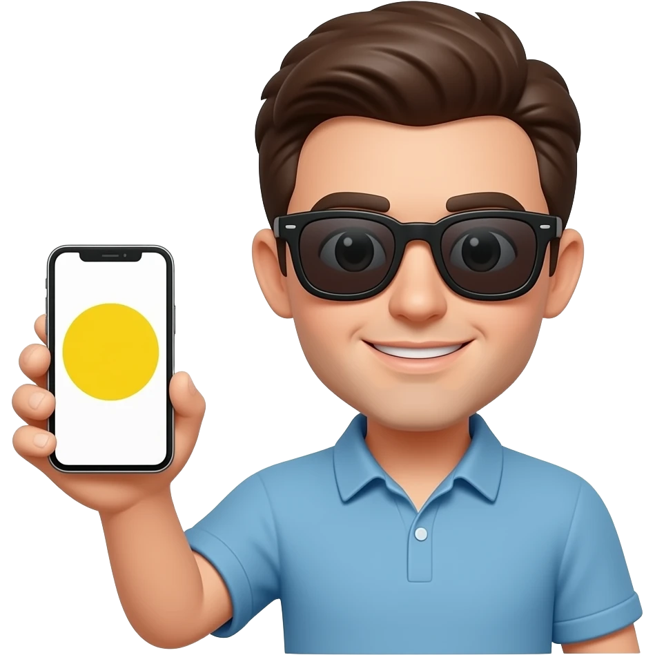 😎🤳cool glasses yellow circle emoji holding a phone emoji