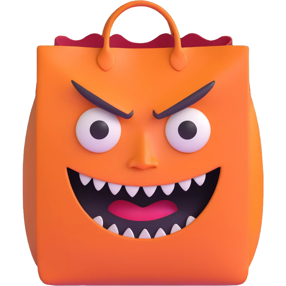 terrifying bag with monstrous face and creepy expression emoji