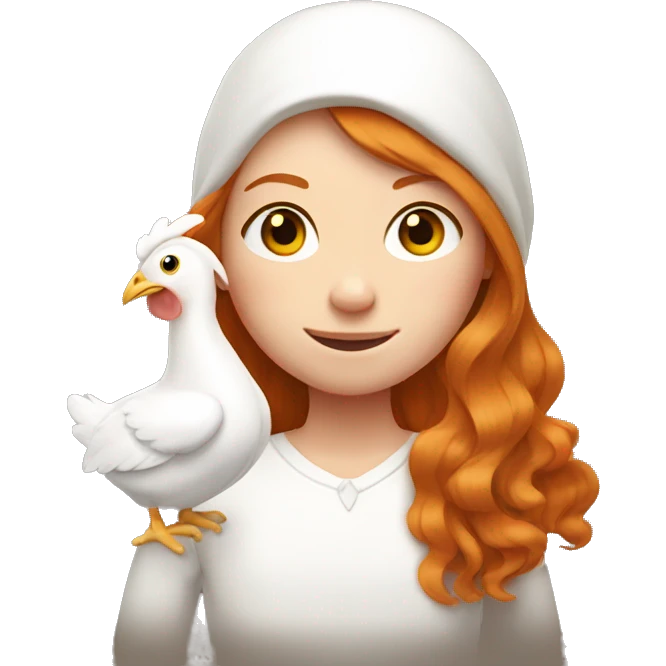 Ginger girl with Long hair and a white hen inside her Arms  emoji