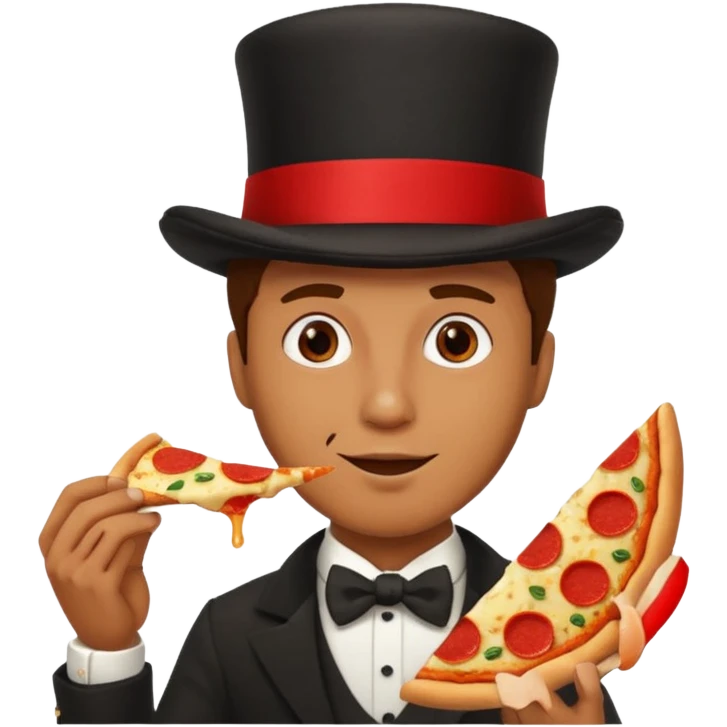 Guy with a tophat eating pizza emoji