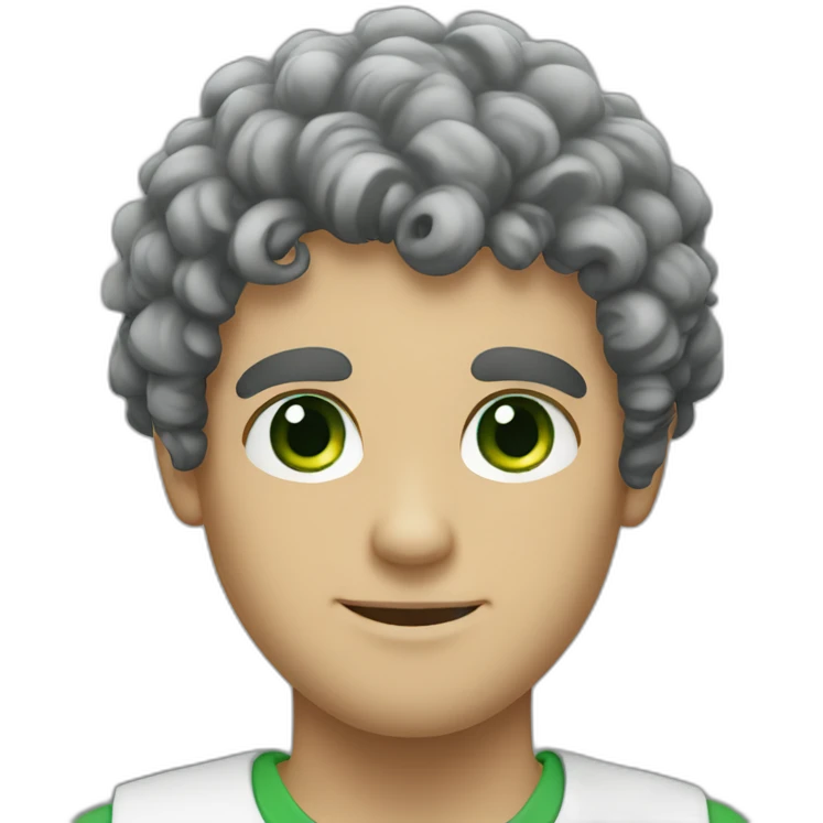 curly black hair white guy with green eyes emoji