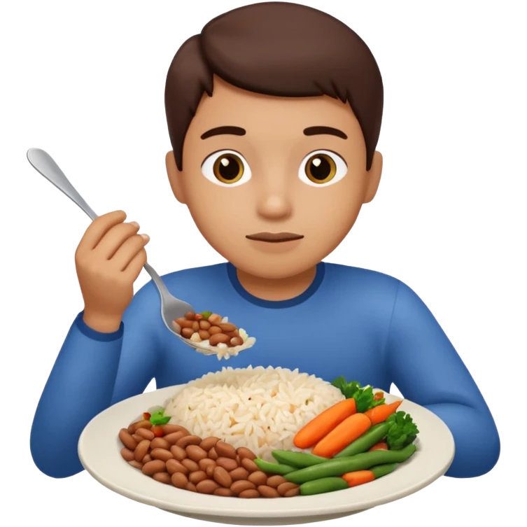 Create a person having lunch. Not a sandwich. Rice, beans, vegetables and chicken. emoji