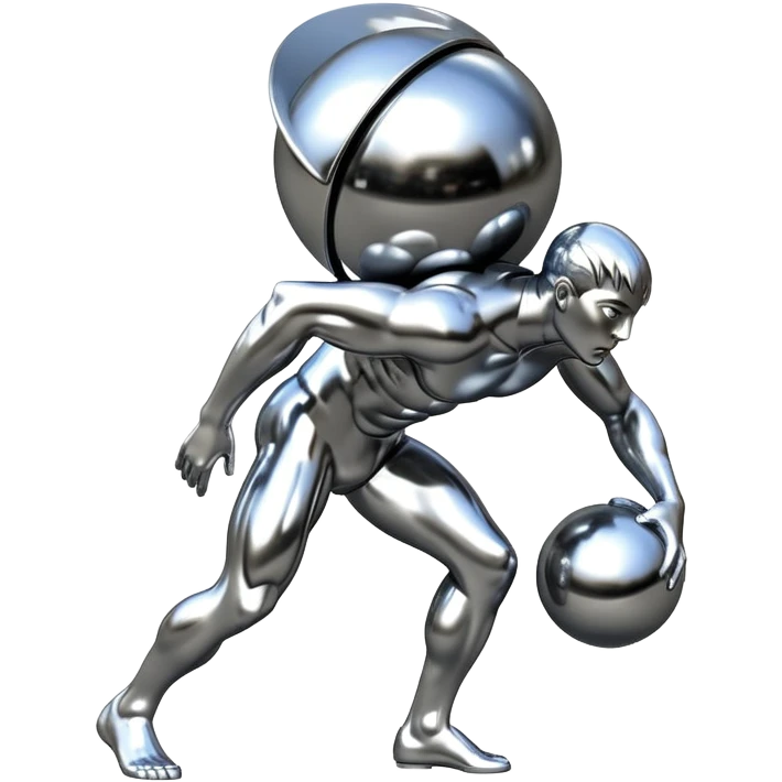 sorayama Sisyphus carrying big sphere on his back sculpture emoji
