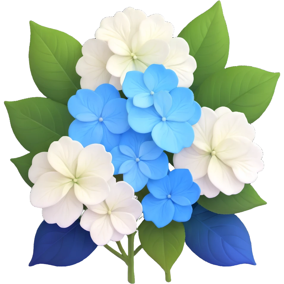White and blue gradient hydrangea (ajisai) flower in Japanese woodblock print style, with seasonal rain elements and kanji-inspired background, Edo period aesthetic emoji