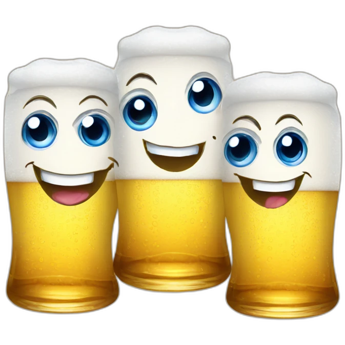 Three smiling beers emojis with blue eyes emoji