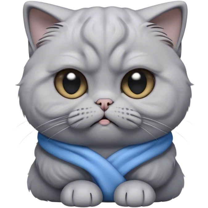 Cinematic Comical Grey Scottish Fold Cat Portrait Emoji, Head tilted with a scrunched, grumpy expression and adorable folded ears, sleek soft grey fur with subtle blue undertones, Simplified yet sharp features, highly detailed, glowing with a slightly sarcastic glow, high shine, poised but with a comically displeased demeanor, stylized with an air of playful disdain, focused yet unimpressed, soft glowing outline, capturing the essence of a grumpy yet endearing kitty with the classic Scottish Fold charm, so lifelike it feels like it could give you an exaggerated sigh and a disapproving stare at any moment! emoji
