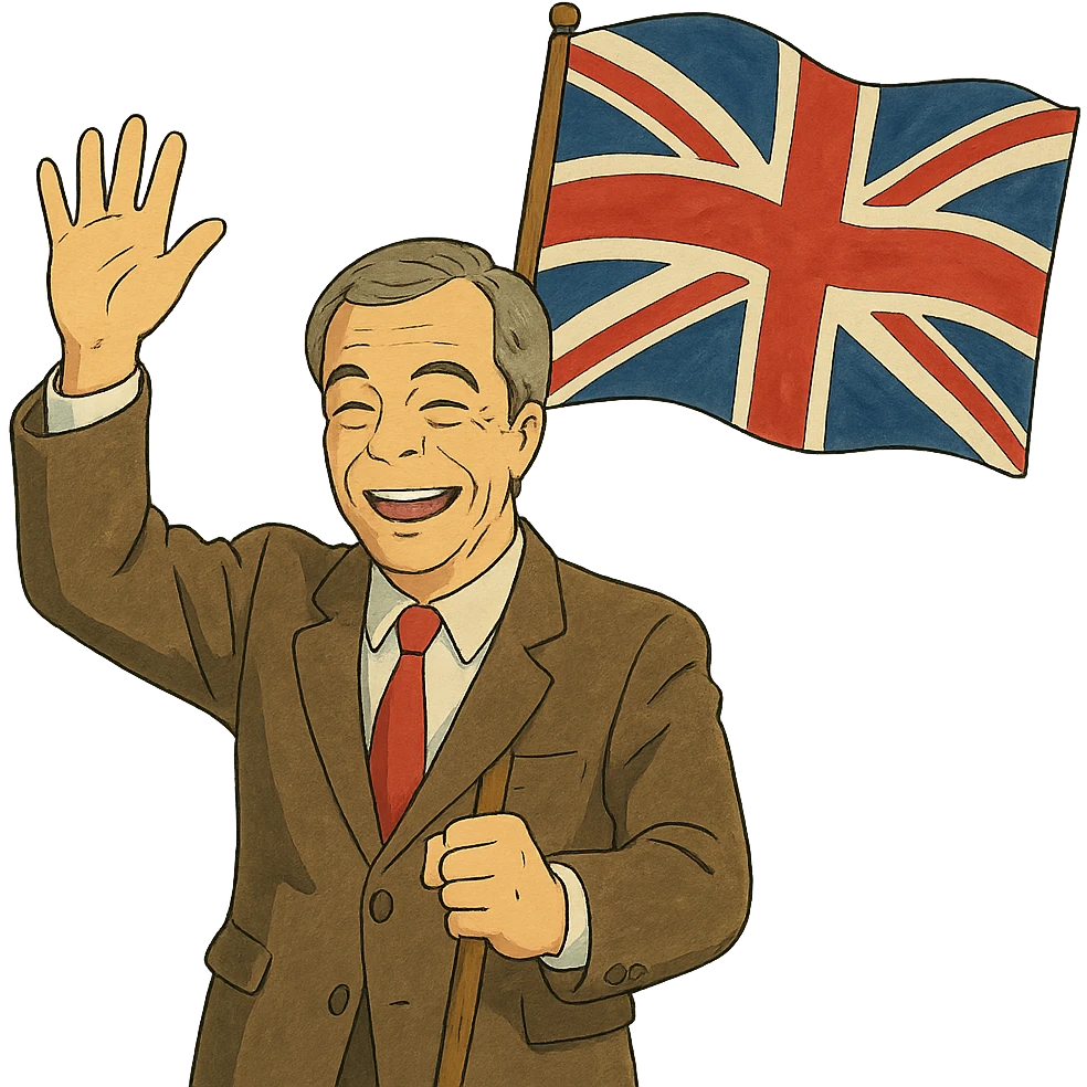 Nigel Farage waving a flag emoji