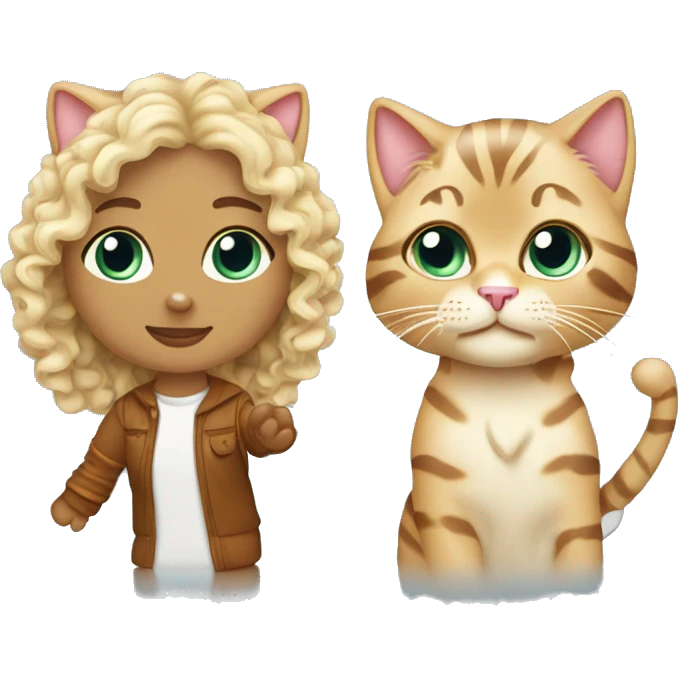 curly-blonde-woman-cat-bengal - make her holding hands + wearing ice cap emoji
