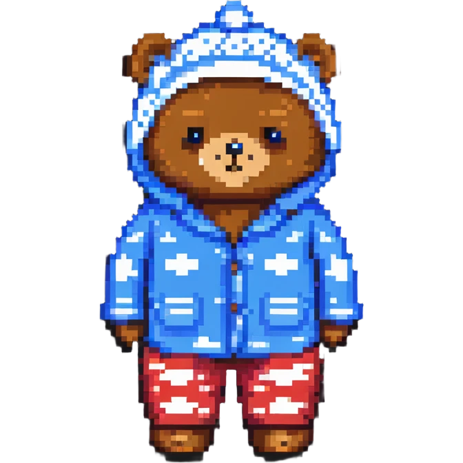 bear in pajamas with sleeping cap pixel art emoji