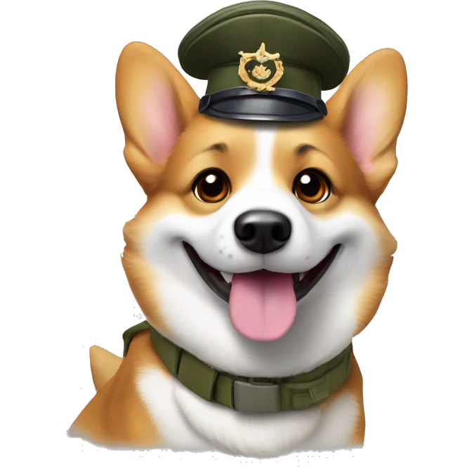 happy corgi with militaire hat emoji