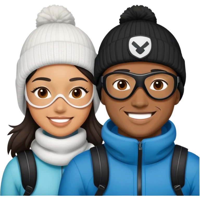 Mixed race couple in ski masks  emoji