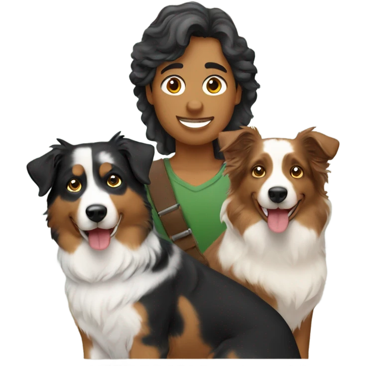 2 people with 2 Australian shepherd dogs emoji