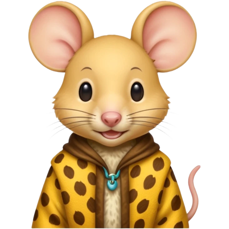 a jerry mouse wearing ancient animal skin cloth, half body, icon, yellow skin, spring emoji