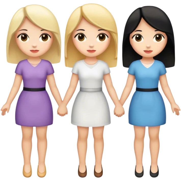 Three women holding hands, two white, one with blonde hair, one with black hair, and one with brown hair emoji