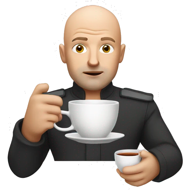 Bald white man with unimpressed expression holding a tea cup  emoji