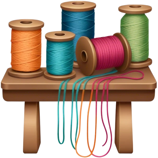 Weaving icon, spools of yarn, fabric swatches, sewing patterns, and finished clothes, minimalistic style, clean lines, transparent background. emoji