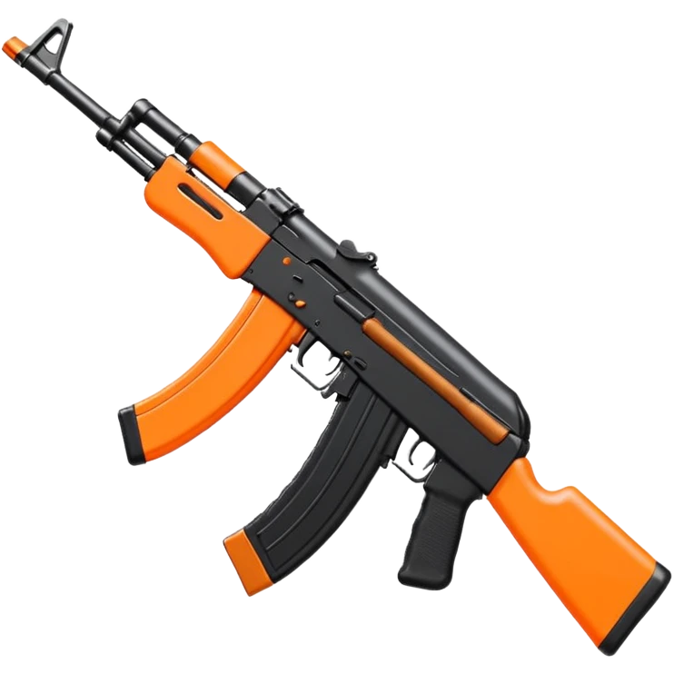 all black AK-47 rifle with bright orange bows, emoji art style emoji