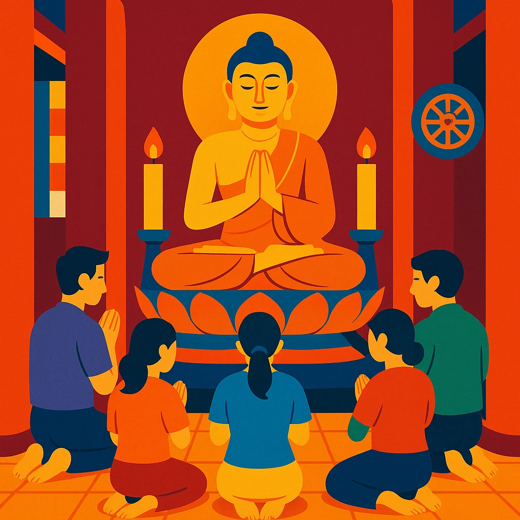 people praying in a Buddhist temple emoji