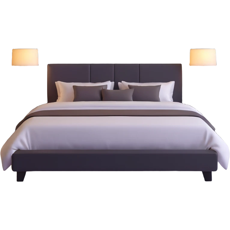 spacious modern bedroom with elegant furniture, mood lighting, king bed, stylish decor emoji