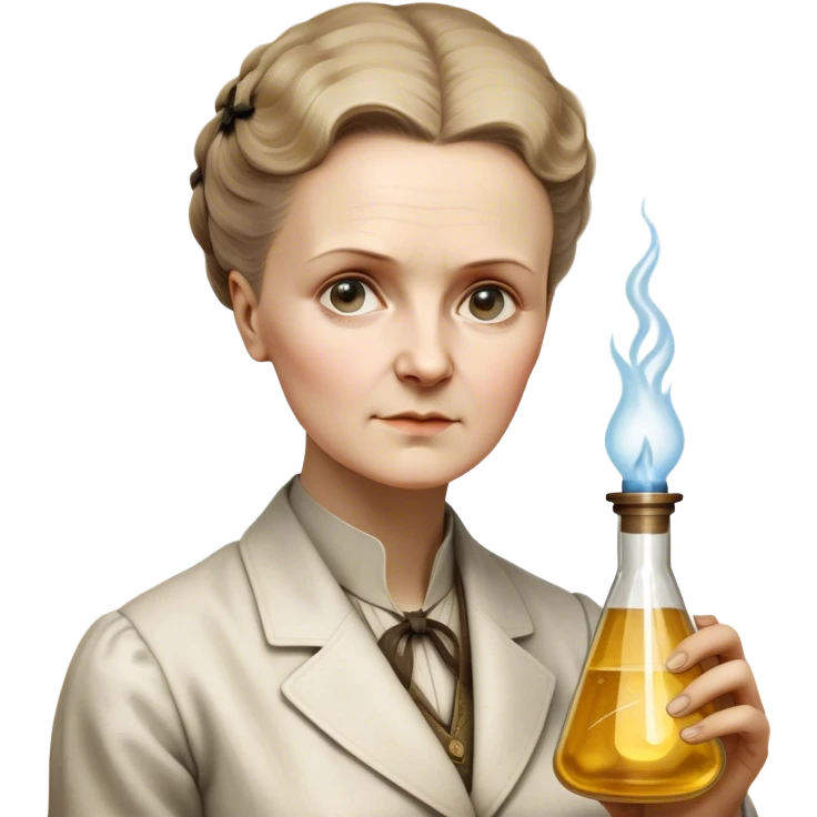 Cinematic Realistic Marie Curie Portrait Emoji, depicted as a pioneering scientist with a determined gaze in period attire, rendered with detailed textures and soft intellectual lighting that captures her groundbreaking legacy. emoji