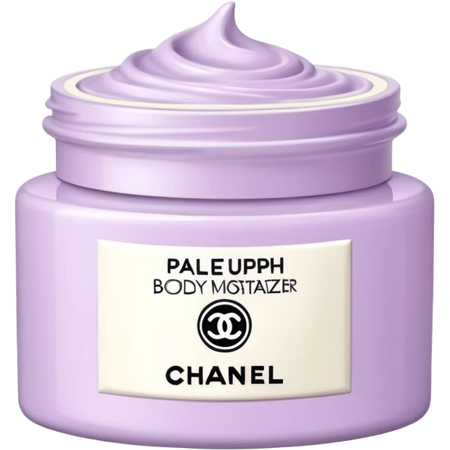 Pale purple body moisturizer cream pot with Chanel  emoji