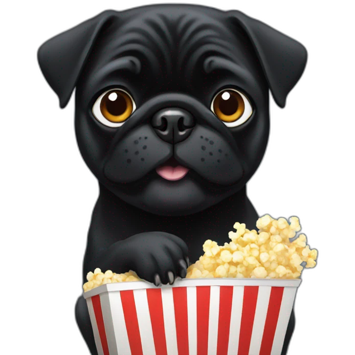 Black pug eating popcorn emoji