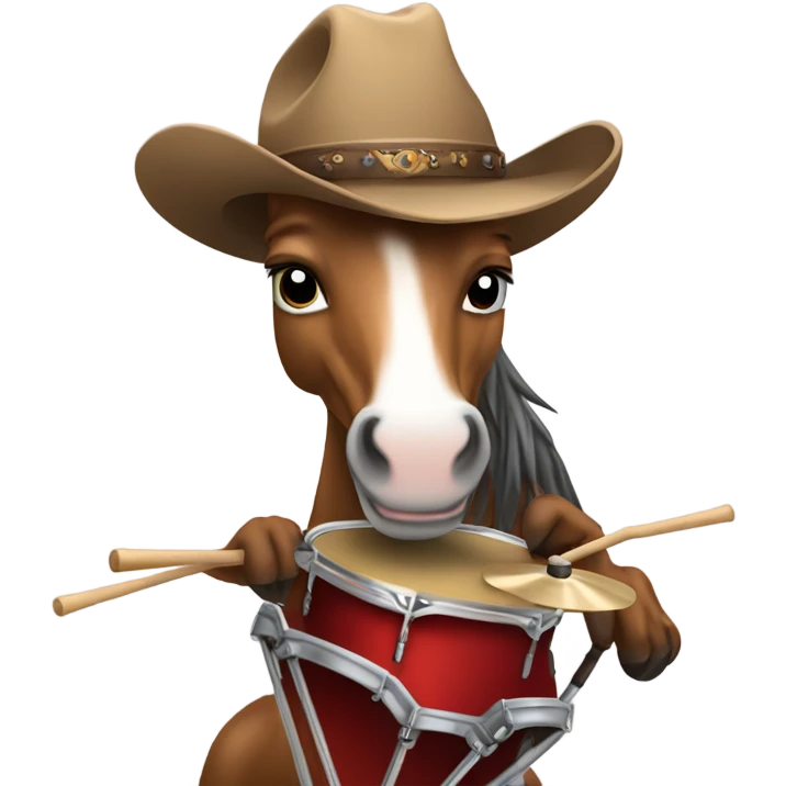 A horse in a cowboy hat playing a drum set  emoji
