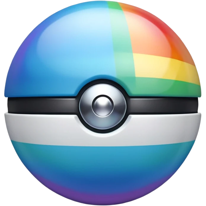 blue pokeball emoji, top half is a more saturated blue, bottom half is white, black stripe, with a white sheen, with a pearlescent finish, with a rainbow effect emoji